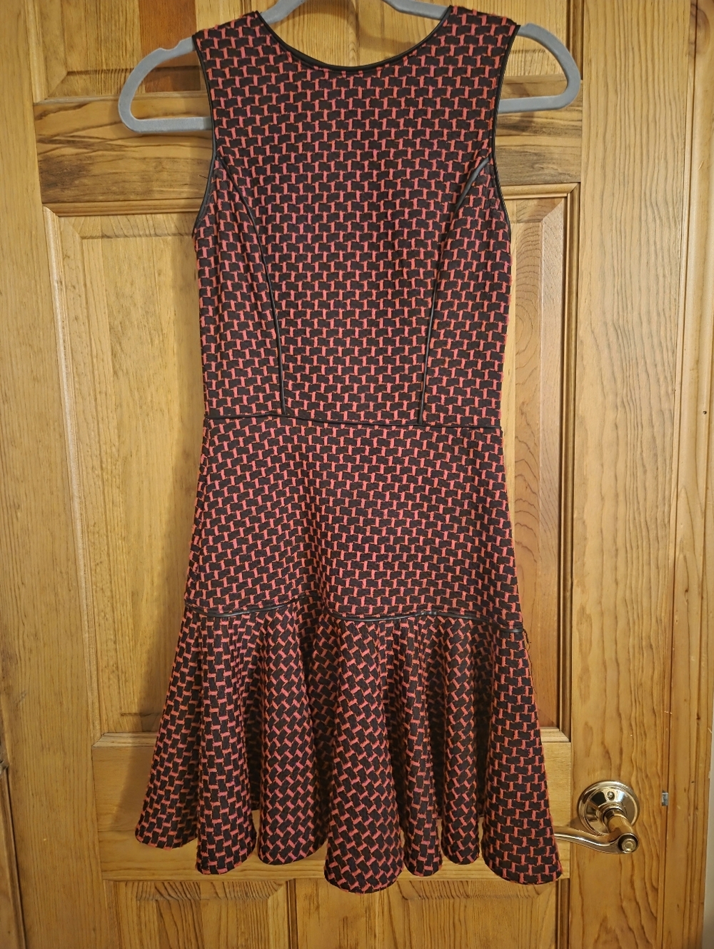 Red Label Saks 5th Avenue Vintage Dress | Leather Trim Piping Checkered Pink SP